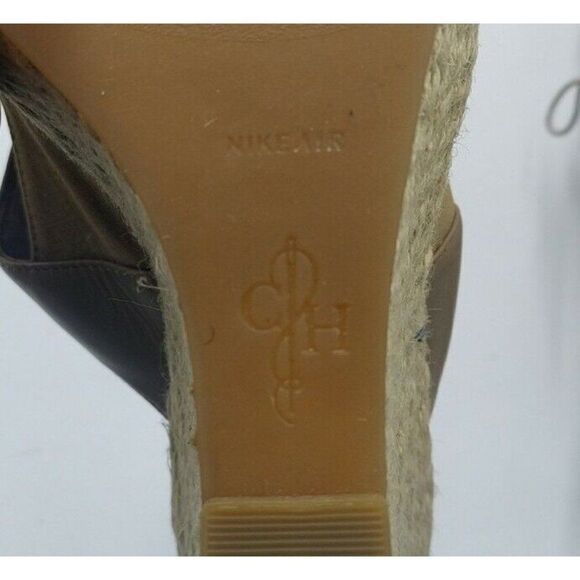 Nwob Cole Haan Nikeair Heath Womens Tan Leather Fabric Lace Up Wedge sandal 10B - Picture 9 of 10